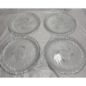 Set Of 4 Arcoroc Seabreeze Salad Dessert Plates Clear Glass Swirl France 7-1/2"